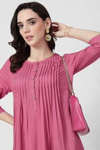 Zipless Feeding Rayon Maternity Kurta-Pant Set - Light Magenta