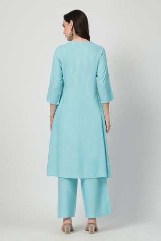 Zipless Feeding Rayon Maternity Kurta-Pant Set - Turquoise