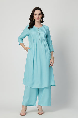 Zipless Feeding Rayon Maternity Kurta-Pant Set - Turquoise