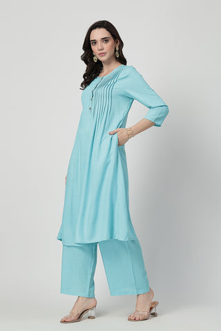 Zipless Feeding Rayon Maternity Kurta-Pant Set - Turquoise