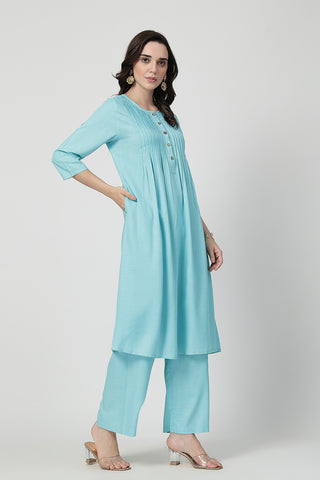 Zipless Feeding Rayon Maternity Kurta-Pant Set - Turquoise
