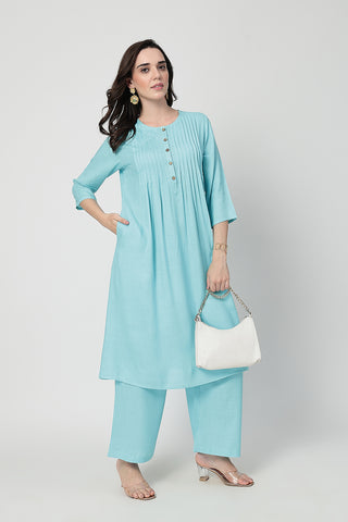 Zipless Feeding Rayon Maternity Kurta-Pant Set - Turquoise