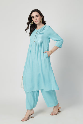 Zipless Feeding Rayon Maternity Kurta-Pant Set - Turquoise