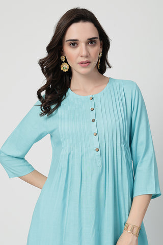 Zipless Feeding Rayon Maternity Kurta-Pant Set - Turquoise