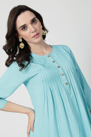 Zipless Feeding Rayon Maternity Kurta-Pant Set - Turquoise