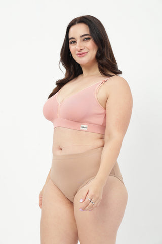 Lira Ribbed Cotton Nursing Padded Bra & High Rise Panty Set - (Rose Gold & Light Skin)