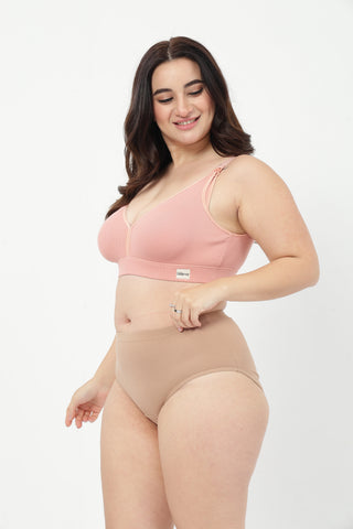 Lira Ribbed Cotton Nursing Padded Bra & High Rise Panty Set - (Rose Gold & Light Skin)