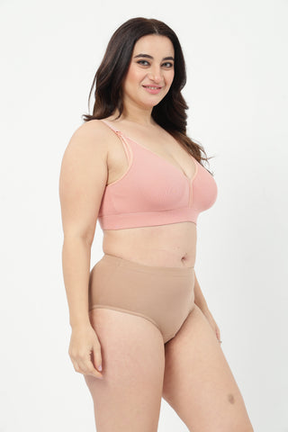 Lira Ribbed Cotton Nursing Padded Bra & High Rise Panty Set - (Rose Gold & Light Skin)