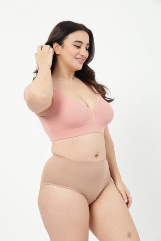 Lira Ribbed Cotton Nursing Padded Bra & High Rise Panty Set - (Rose Gold & Light Skin)