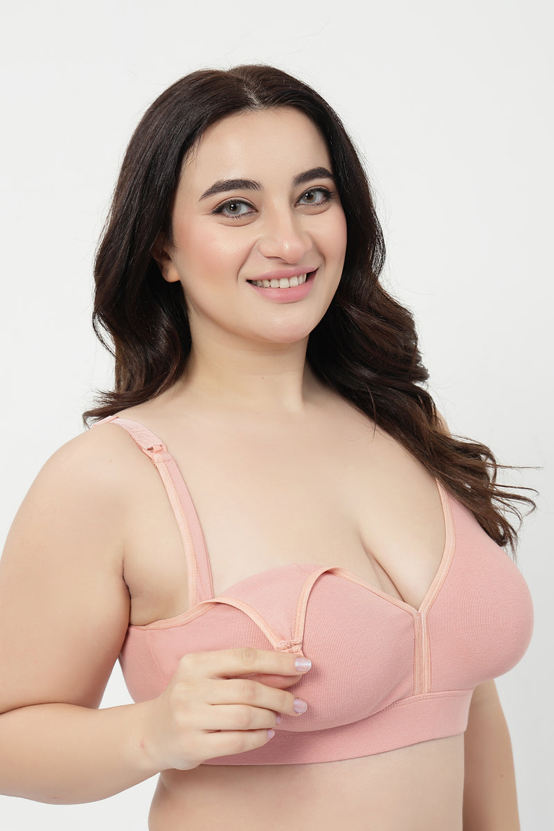 Lira Ribbed Cotton Nursing Padded Bra - Rose Gold