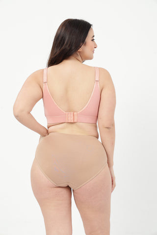 Lira Ribbed Cotton Nursing Padded Bra & High Rise Panty Set - (Rose Gold & Light Skin)