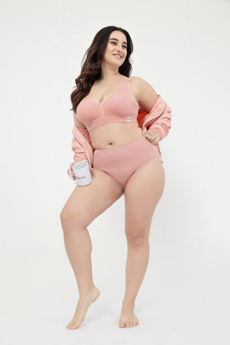 Lira Ribbed Cotton Nursing Padded Bra - Rose Gold