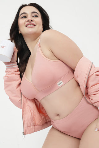 Lira Ribbed Cotton Nursing Padded Bra - Rose Gold