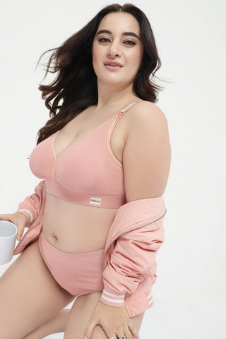 Lira Ribbed Cotton Nursing Padded Bra - Rose Gold