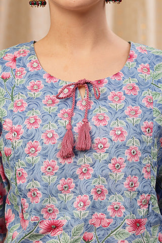 Close-up of the Floral Zip Cotton pattern and soft Cotton fabric texture.