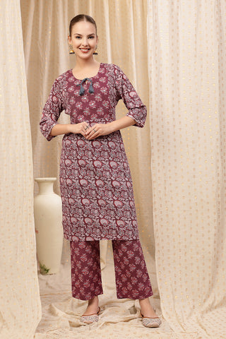 Model action shot of the Floral Ed Zip Kurta Set, demonstrating ease of movement and fit.