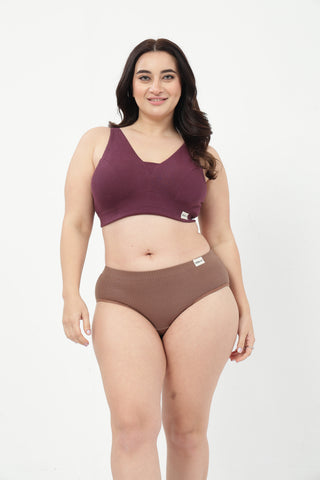 Sera Fine-Rib Bra & Broad Rib Hipster - (Dark Berry & Mocha)
