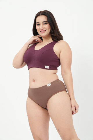 Sera Fine-Rib Bra & Broad Rib Hipster - (Dark Berry & Mocha)