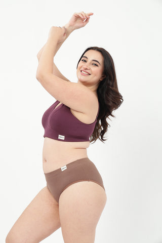 Sera Fine-Rib Bra & Broad Rib Hipster - (Dark Berry & Mocha)