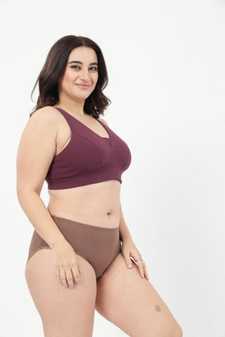 Sera Fine-Rib Bra & Broad Rib Hipster - (Dark Berry & Mocha)