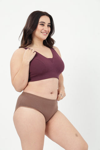 Sera Fine-Rib Bra & Broad Rib Hipster - (Dark Berry & Mocha)