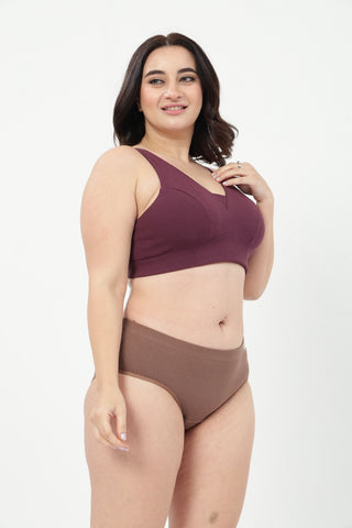 Sera Fine-Rib Bra & Broad Rib Hipster - (Dark Berry & Mocha)