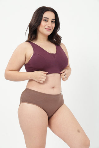 Sera Fine-Rib Bra & Broad Rib Hipster - (Dark Berry & Mocha)