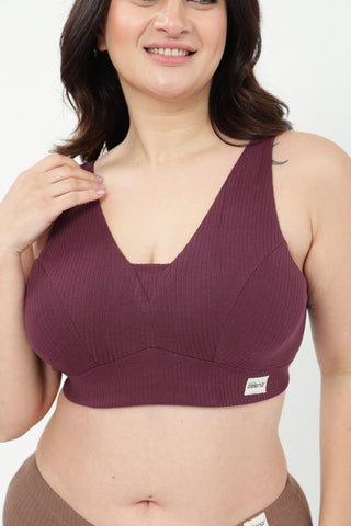 Sera Fine-Rib Bra & Broad Rib Hipster - (Dark Berry & Mocha)