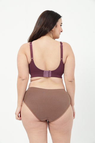 Sera Fine-Rib Bra & Broad Rib Hipster - (Dark Berry & Mocha)