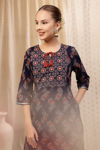 High-quality image of the Cotton texture and finish of the Floral Zip Cotton Kurta Set.