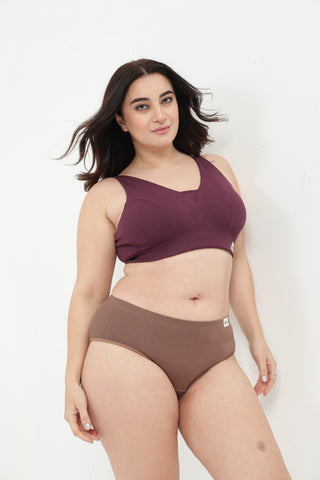 Sera Fine-Rib Bra & Broad Rib Hipster - (Dark Berry & Mocha)