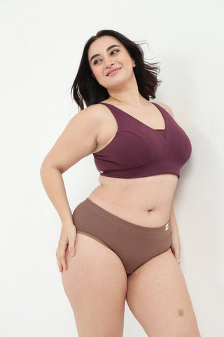 Sera Fine-Rib Bra & Broad Rib Hipster - (Dark Berry & Mocha)