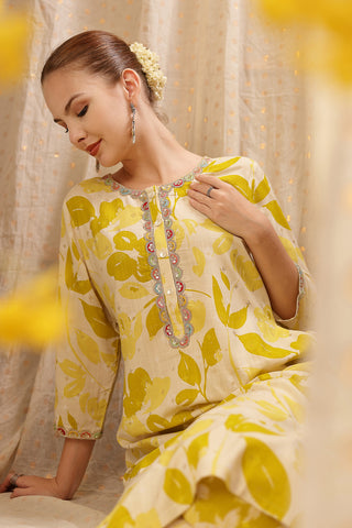 Zipless Feeding Kurta-Pant Set - Mustard Yellow