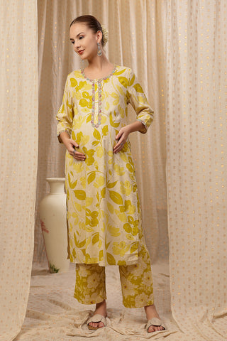 Zipless Feeding Kurta-Pant Set - Mustard Yellow