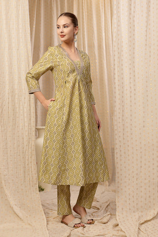 Close-up of the Embroidered Zip Kurta-Pant pattern and soft Rayon fabric texture.