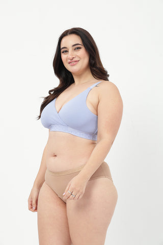 Zena Fine-Rib Bra & Cotton High-Rise Hipster - (Soft Blue & Light Skin)