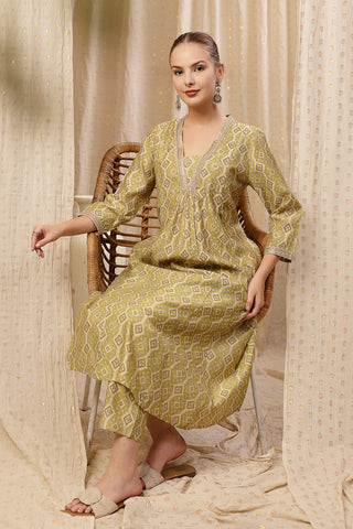 Side profile of the Embroidered Zip Kurta-Pant Kurta Set, showing the smooth drape of the Rayon fabric.