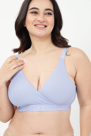 Zena Fine-Rib Bra & Cotton High-Rise Hipster - (Soft Blue & Light Skin)