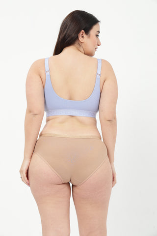 Zena Fine-Rib Bra & Cotton High-Rise Hipster - (Soft Blue & Light Skin)