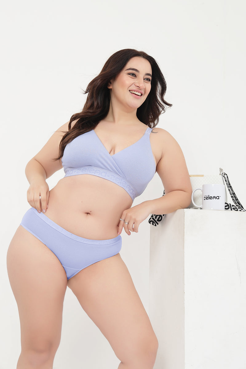 Zena Fine-Rib Bra - Soft Blue