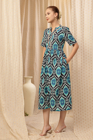 Soft Cotton Texture of Mehr – The Festive Zipless Feeding Lapel Dress- Multi - Breathable & Comfy