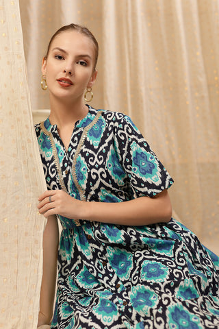 Back View of Mehr – The Festive Zipless Feeding Lapel Dress- Multi - Flattering Silhouette for Pregnancy