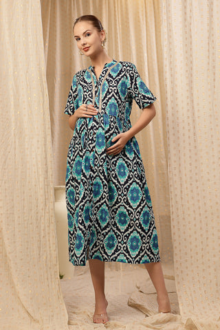 Stylish Stylish Maternity Wear - Mehr – The Festive Zipless Feeding Lapel Dress- Multi for New Moms