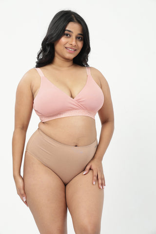 Zena Fine-Rib Bra & Pregnancy Panty - (Rose Gold & Skin)