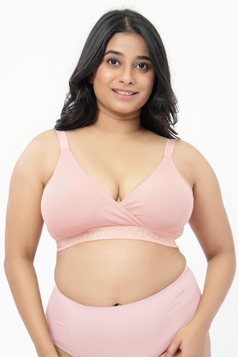 Zena Fine-Rib Bra - Rose Gold