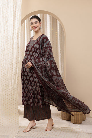 Deep Purple 100% Cotton Kurta Set: Discreet Zips for easy nursing, featuring a Relaxed Maternity silhouette.