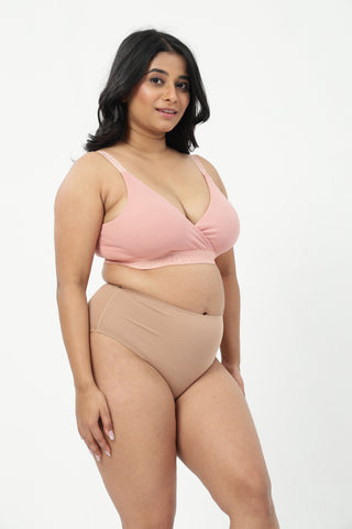 Zena Fine-Rib Bra & Pregnancy Panty - (Rose Gold & Skin)