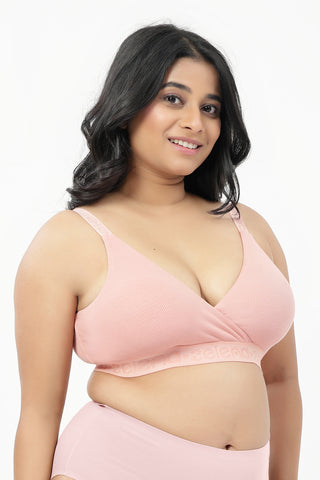 Zena Fine-Rib Bra Pack of 2 - M-Blue & Rose Gold