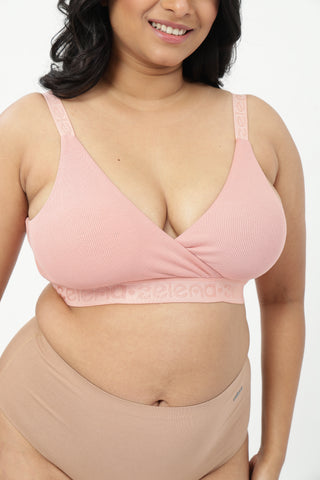 Zena Fine-Rib Bra & Pregnancy Panty - (Rose Gold & Skin)