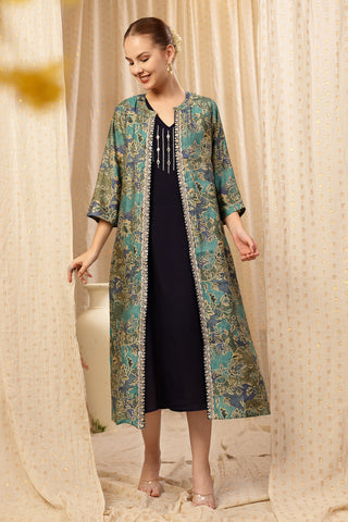 Studio Shot of Laila – The Jewel-Tone Feeding Jacket Dress Set showing Soft Design Quality